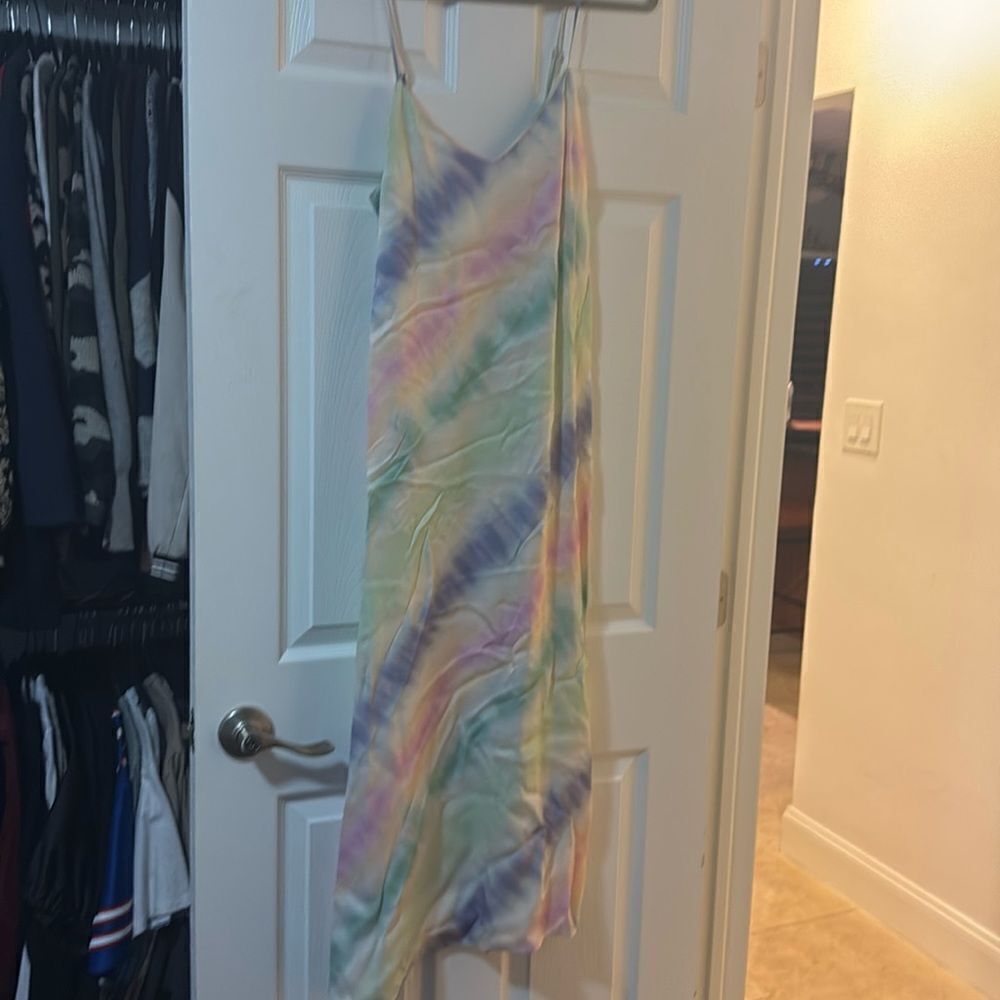 White ZARA Dress - NWOT - White Pink Purple Silky Dress